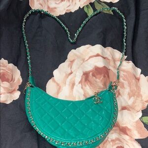 CHANEL half moon hobo green chain around